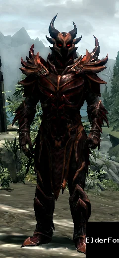 Обложка мода: Daedric Orange Armor – яркая оранжево‑красная текстура для даэдрической брони в Skyrim LE