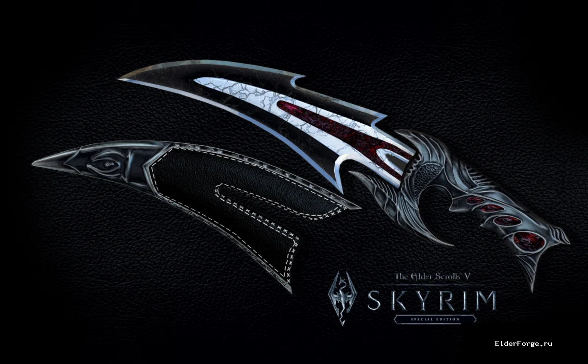 Обложка мода: Даэдрический кинжал из Morrowind для Skyrim SE‑AE – детализированный реплейсер
