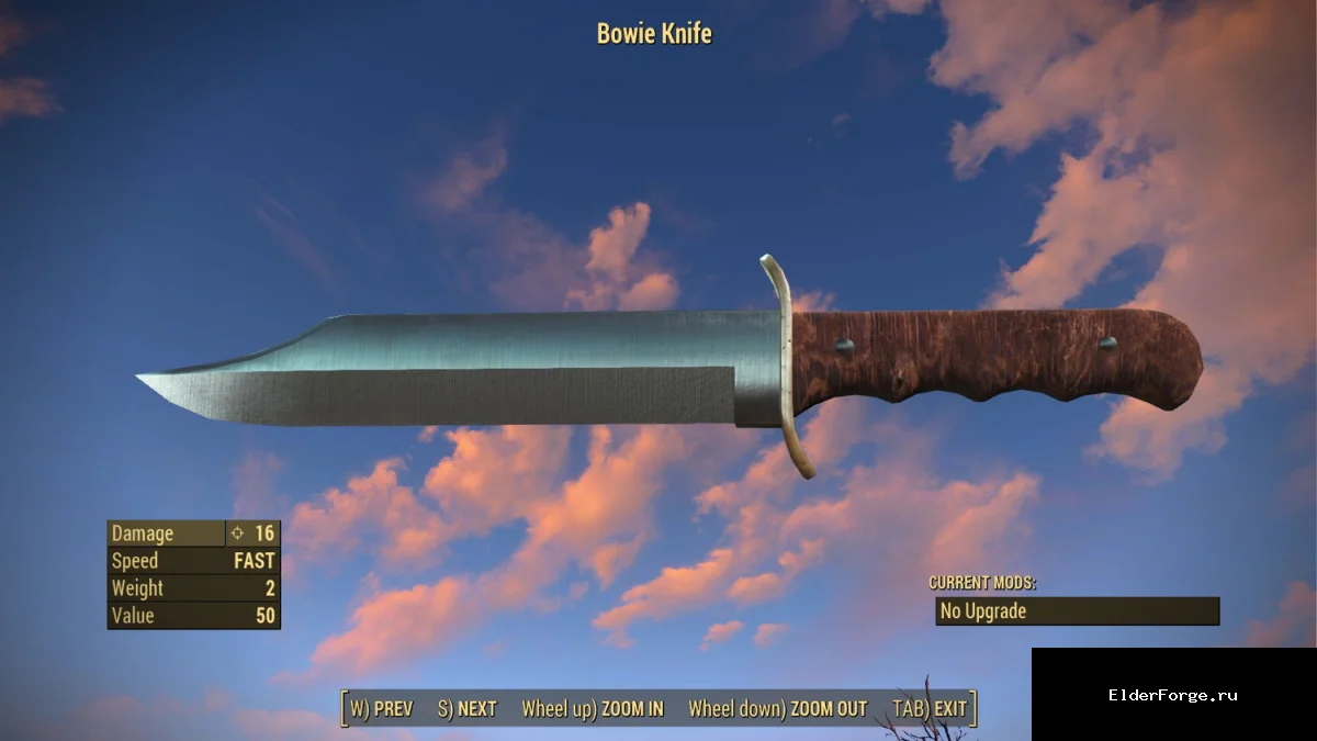 Обложка мода: Длинный охотничий нож (Bowie Knife) для Fallout 4 – улучшаемое оружие