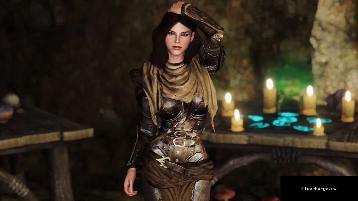 Обложка мода: Доспехи из шкуры нетча для Skyrim SE – легкая броня CBBE/BodySlide