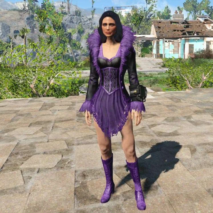 Обложка мода: Feather Dress Mini – Purple: короткая откровенная ретекстура для Fallout 4