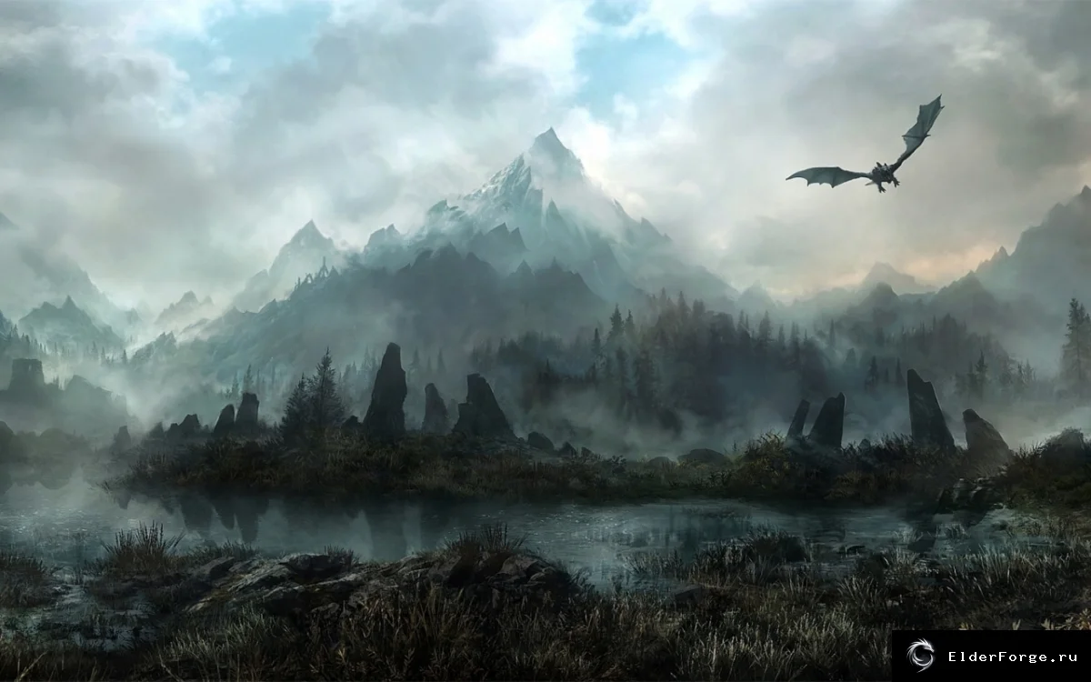 Обложка мода: Фоны главного меню Skyrim LE — 14 HD изображений и снеговой туман