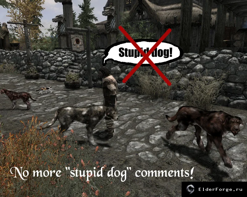 Обложка мода: Нет комментариев про собаку — Skyrim LE: NPC не говорят о собаках