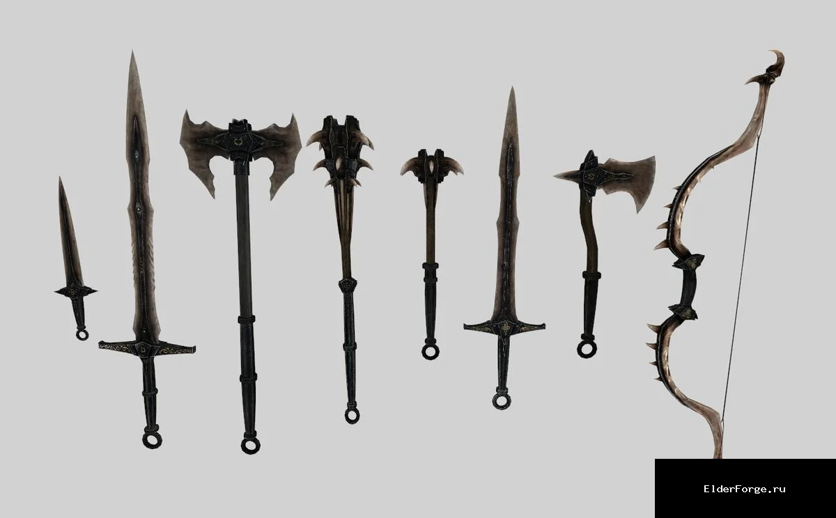 Обложка мода: Переработанное оружие из драконьих костей для Skyrim SE‑AE – новые текстуры и детали