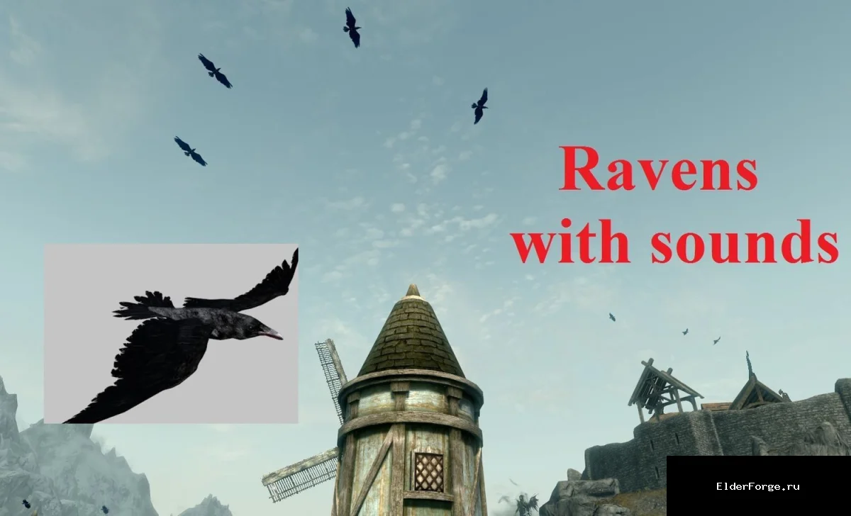 Обложка мода: Птицы Скайрима – живые вороны, грифы и чайки для Skyrim SE/AE