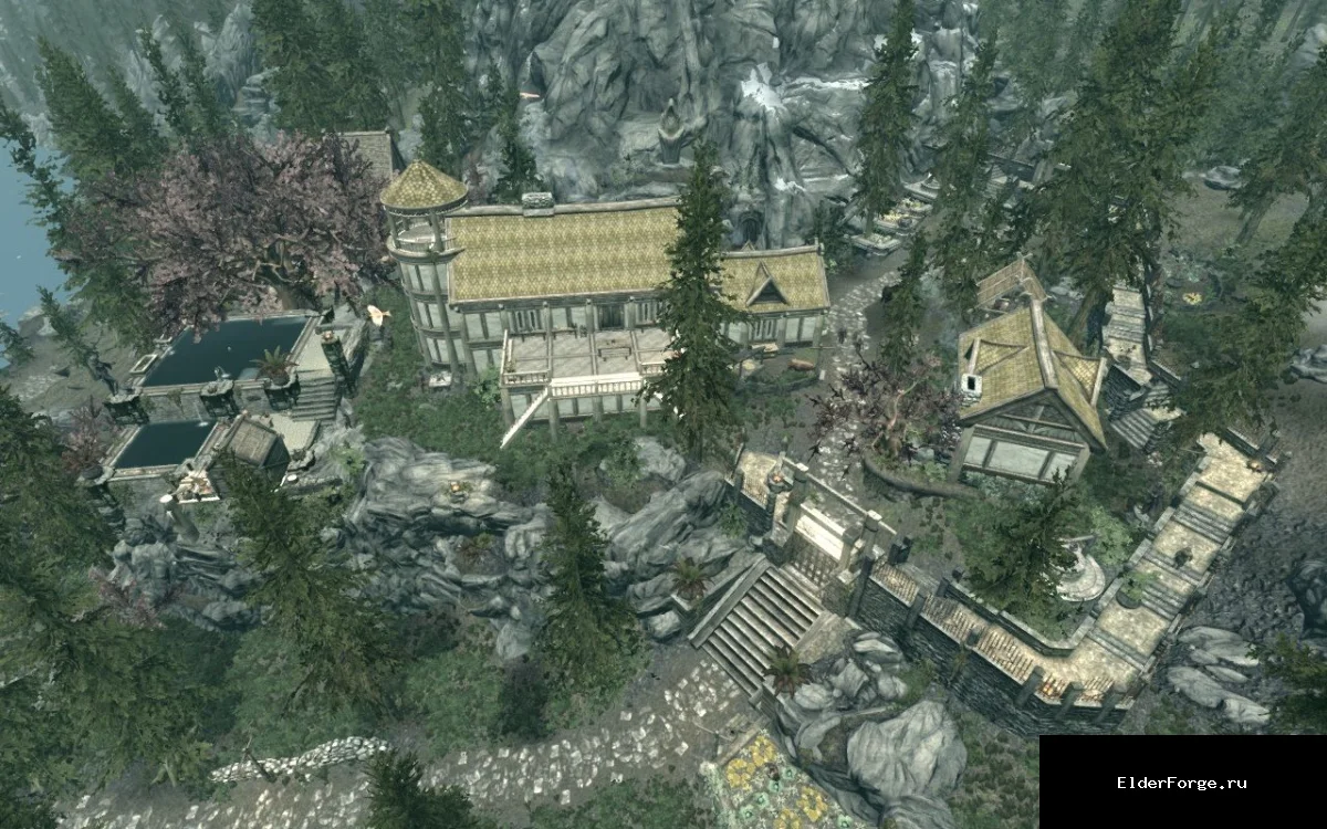 Обложка мода: Расширение поместья Озерное для Skyrim SE‑AE: новые постройки и каменная стена