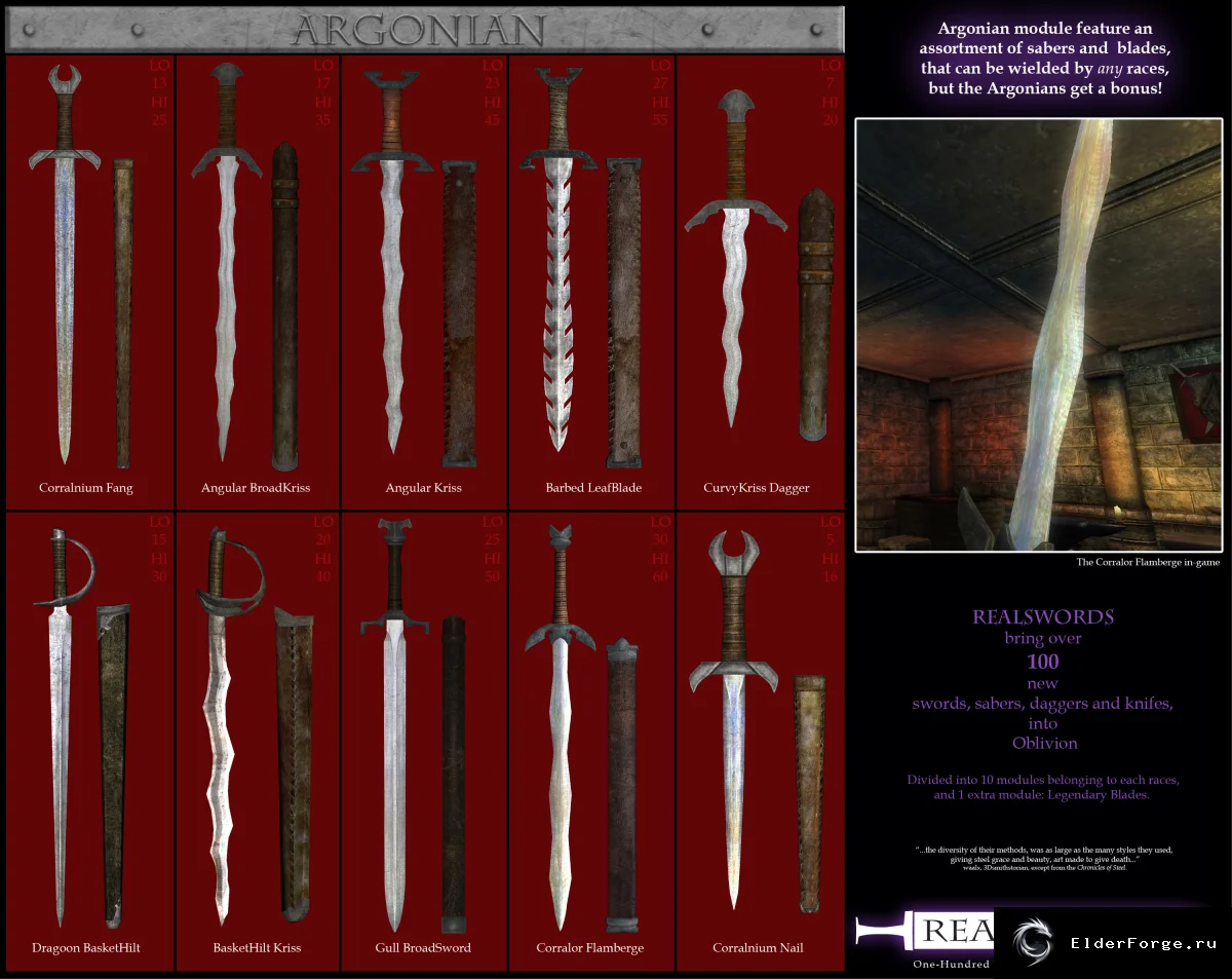 Обложка мода: Аргонианские мечи и сабли RealSwords для Oblivion