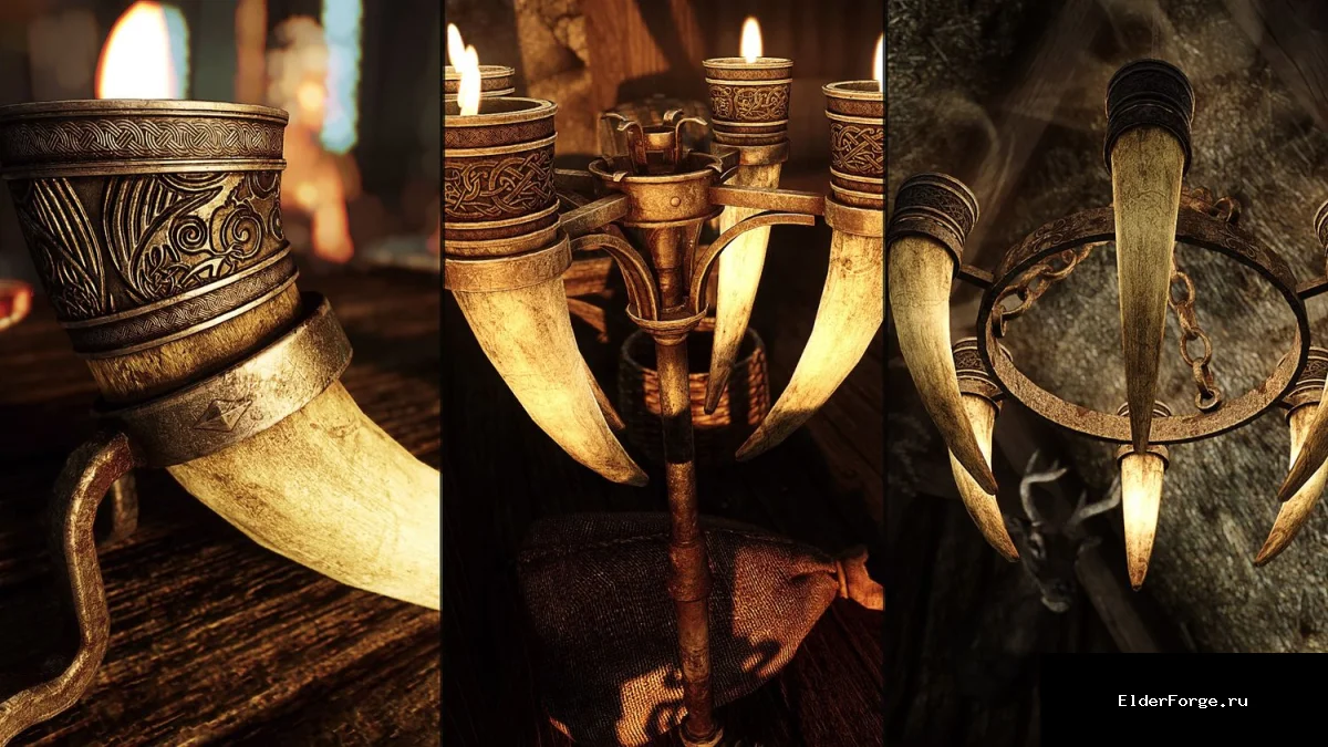 Обложка мода: SD's Horn Candles LE — Улучшенные текстуры свечей в рогах для Skyrim Legendary Edition
