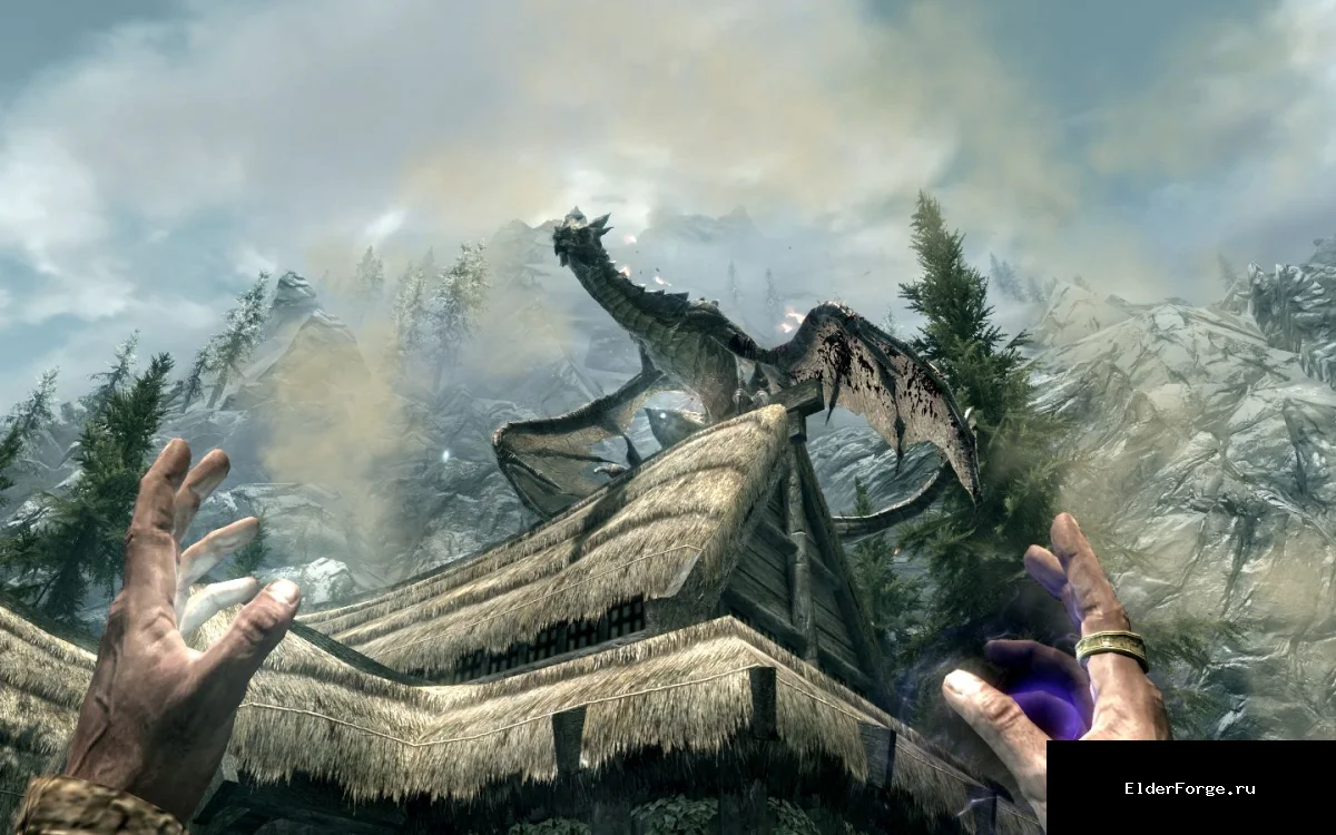 Обложка мода: Спасайся, кто может! – мод для Skyrim SE, заставляющий жителей прятаться от драконов