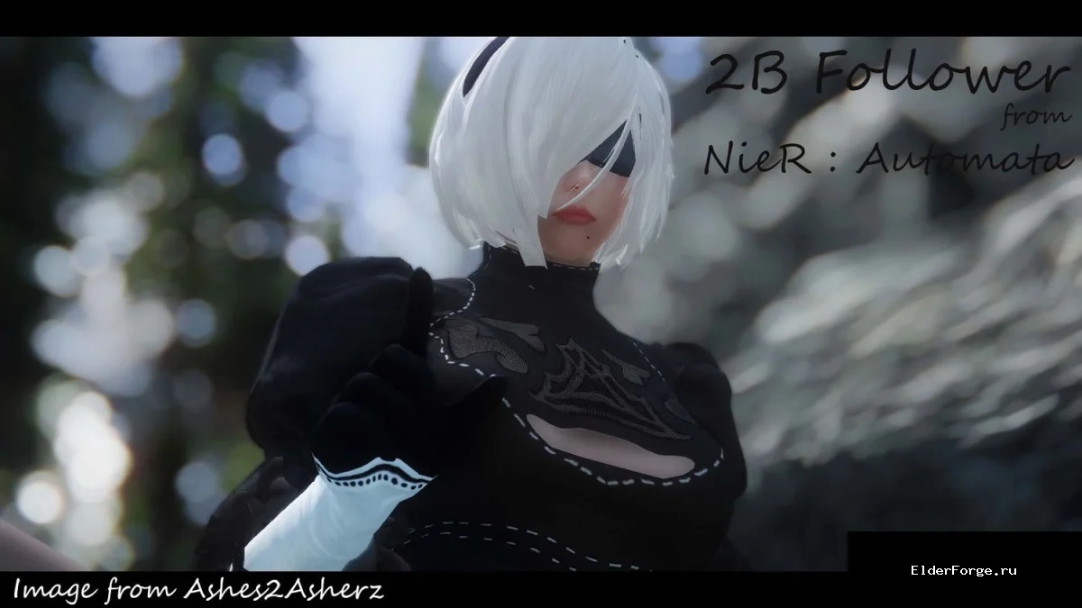 Обложка мода: Спутница 2B из NieR Automata для Skyrim Legendary Edition – уникальный компаньон