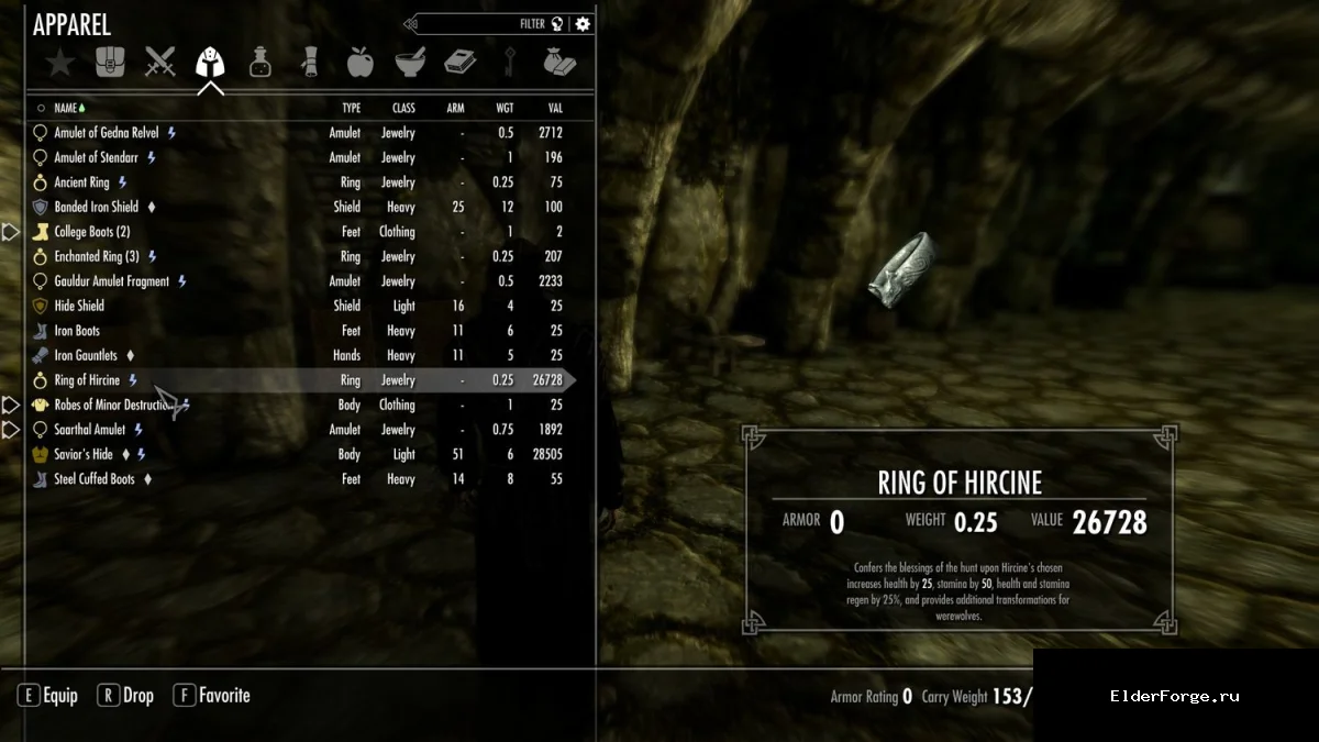 Обложка мода: Усиленное кольцо Хирсина для Skyrim SE – новые бонусы и двойное превращение