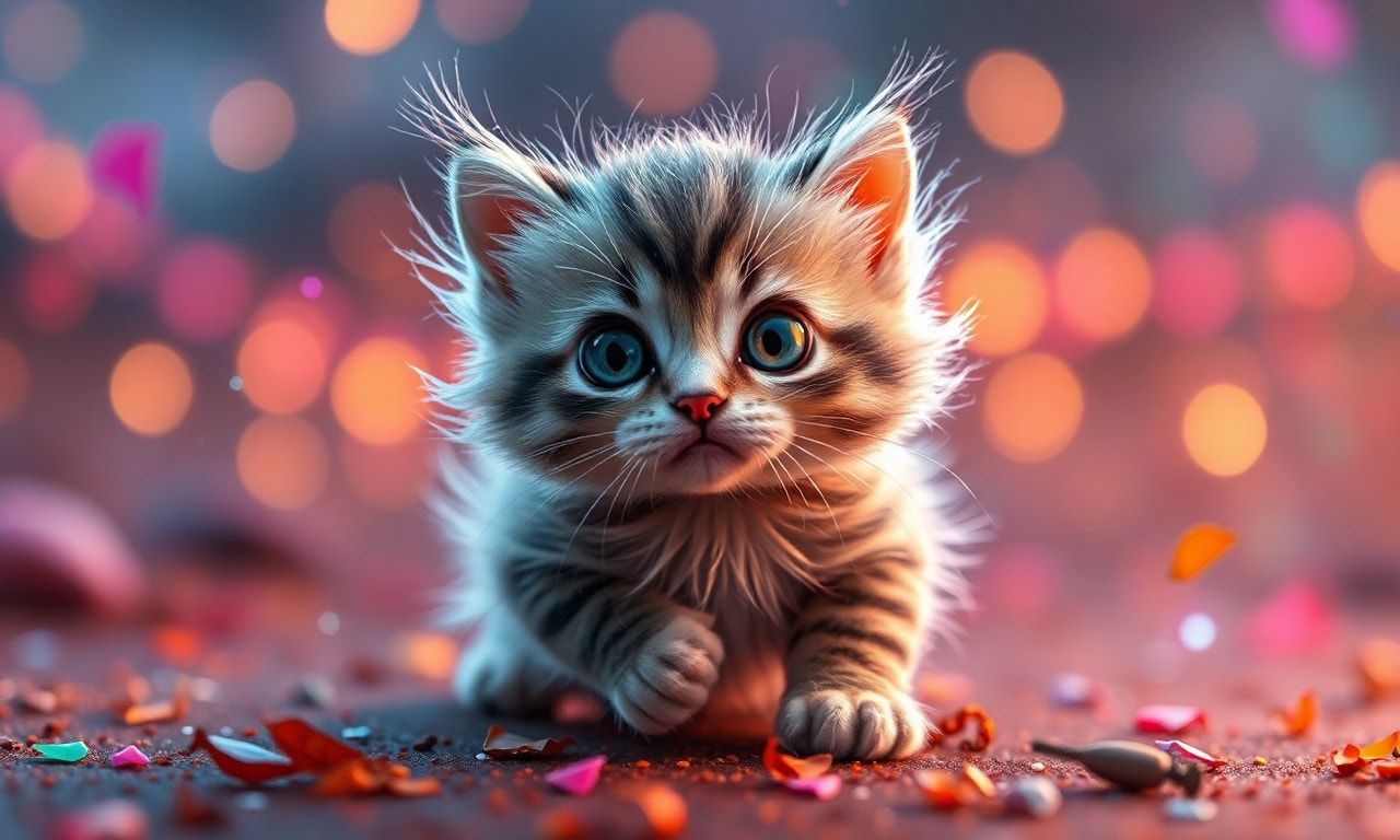 Tiny kitty, fantasy style, filmic score like