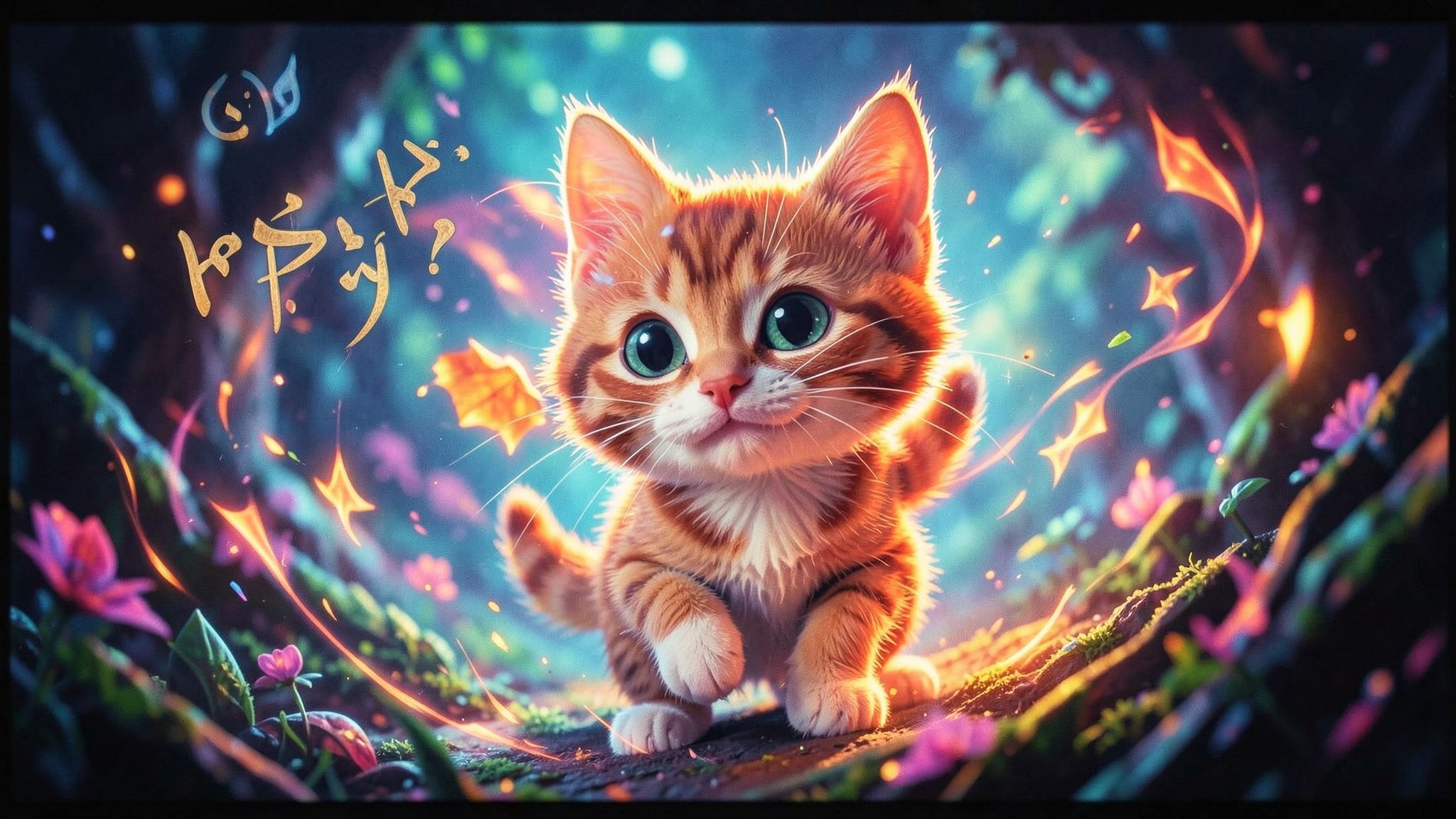 Tiny kitty, fantasy style, filmic score like